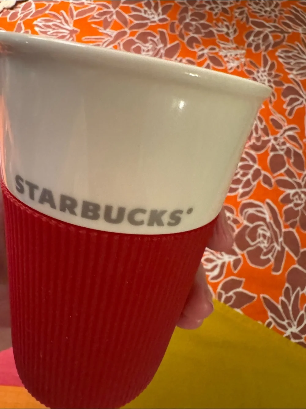 Starbucks Ceramic Insulated Tumbler Red 8oz Silicone Grip 2011 Travel Coffee Mug